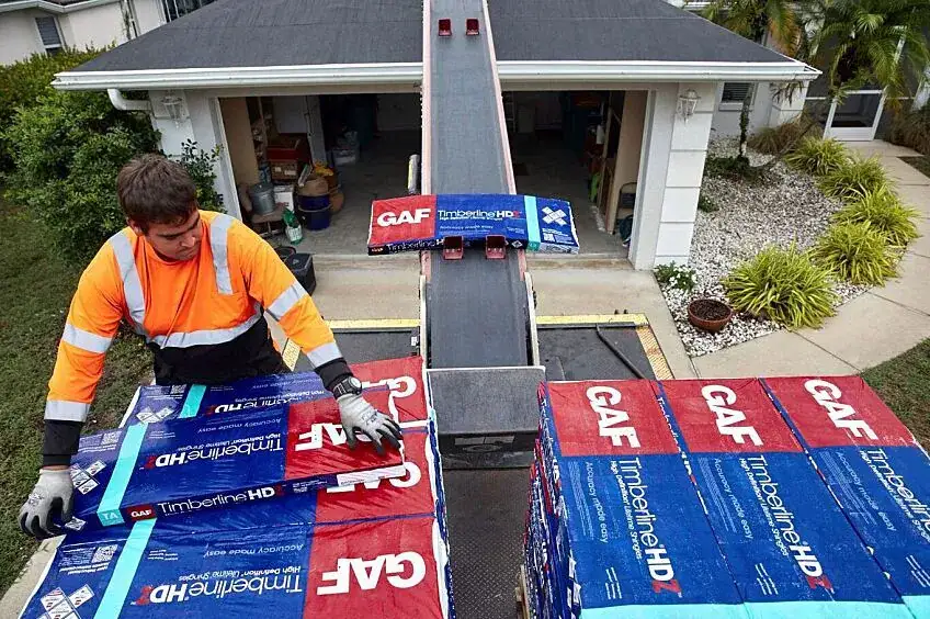 High-quality GAF materials being unloaded onto a roof