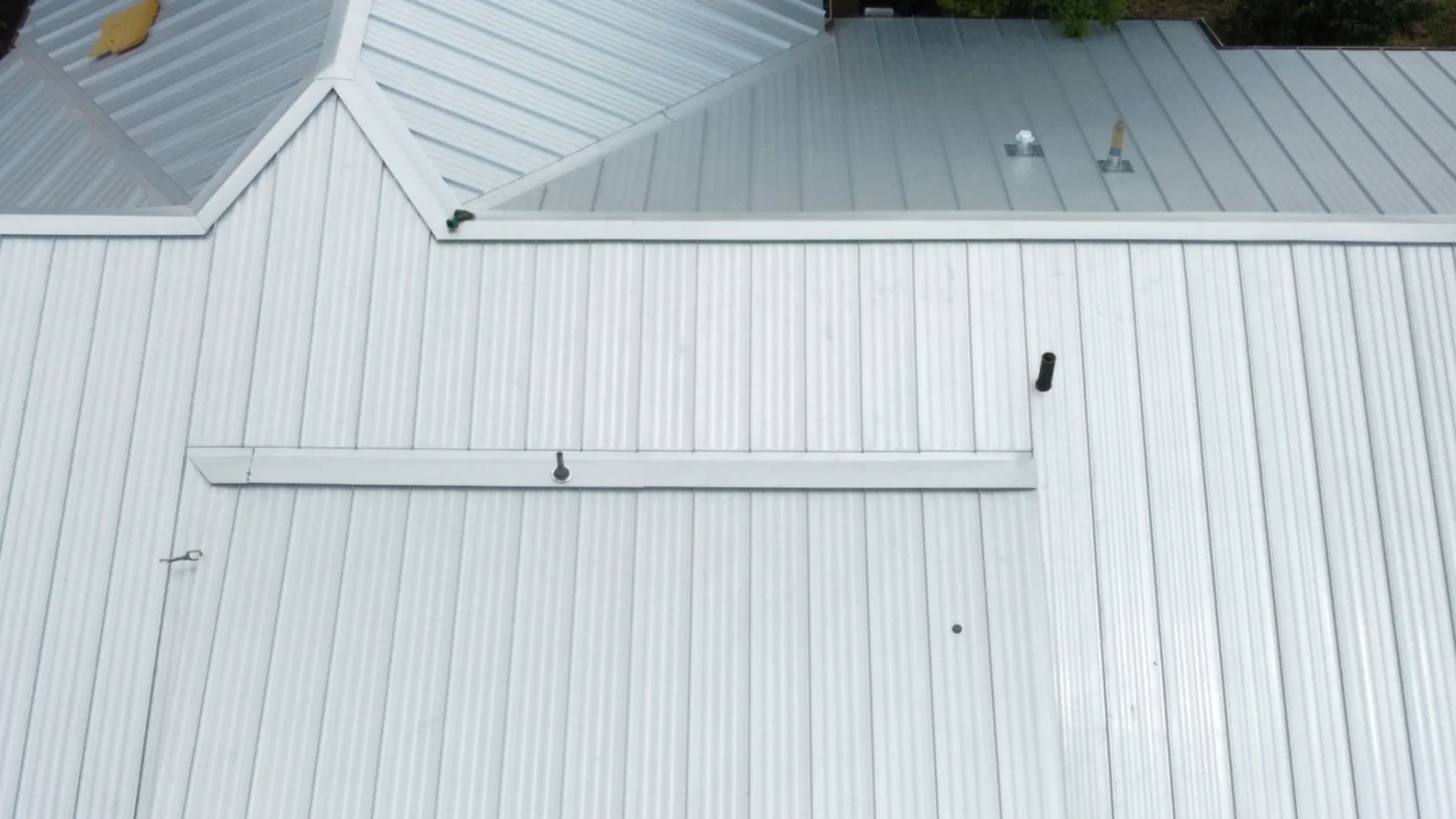 A close-up on a new metal roof