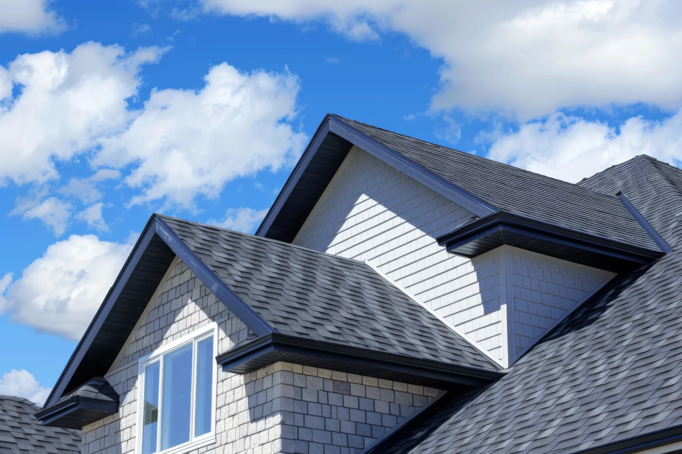 A Sleek Dark Metal Dart Roof Window Installed On A Pitched Roof Under A Clear Blue Sky.