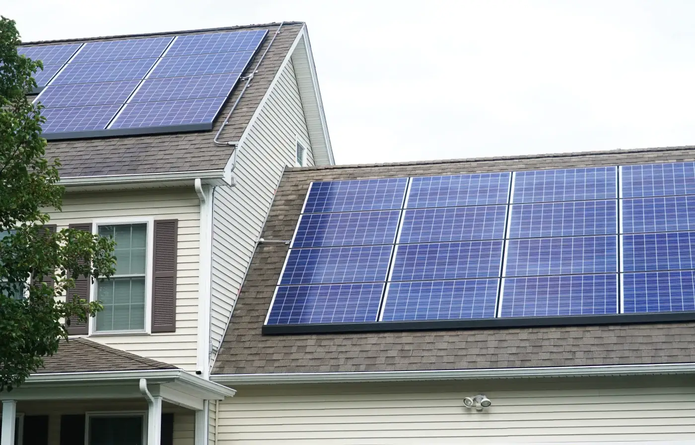 A home with an extensive solar panel installation.