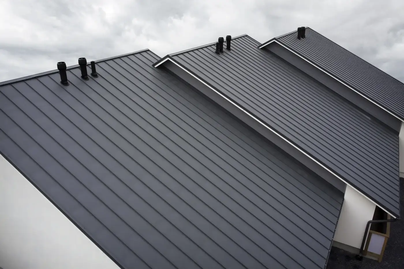 Close-up of the valley of a metal roofing system.